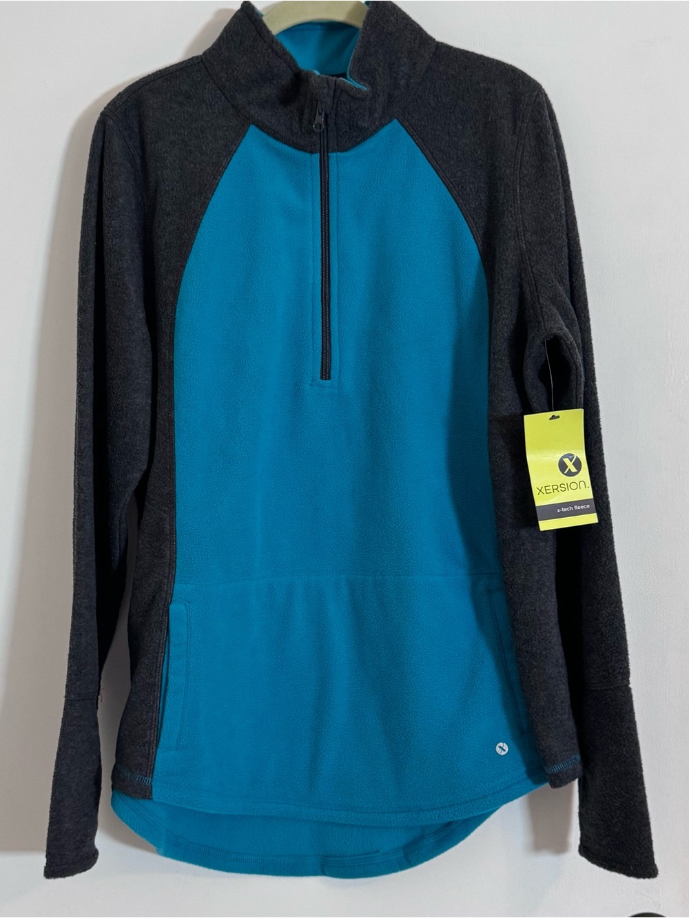 Xersion Women’s Zip-Up Fleece Pullover - Teal and Charcoal Size Large